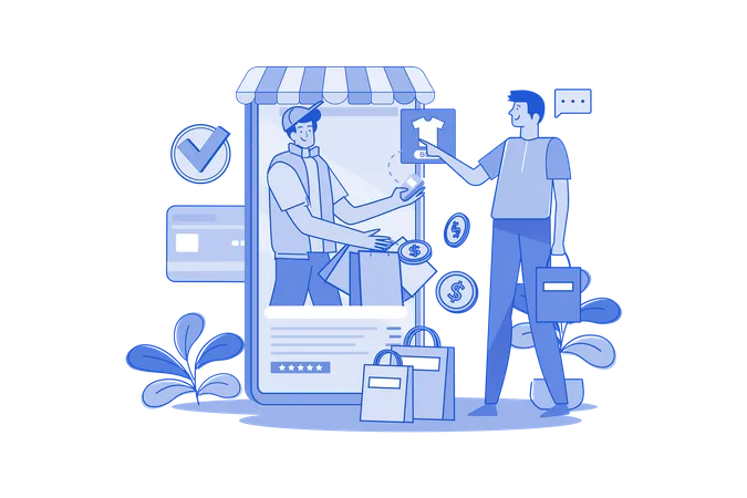 Delivery Of Goods Ordered Through A Mobile Store Illustration