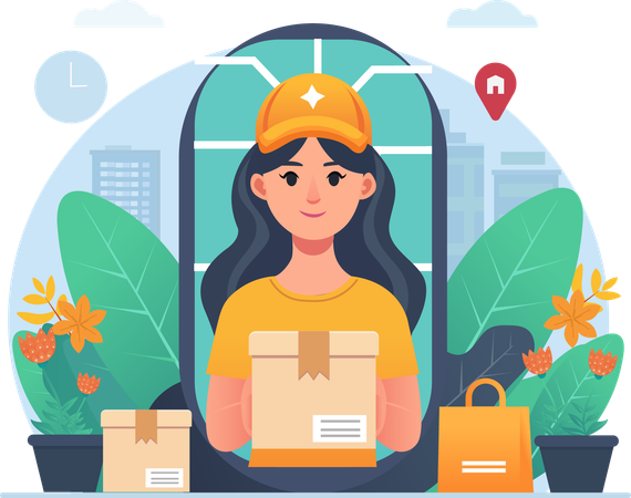 Delivery officer Notified via your smartphone that your package has arrived  Illustration