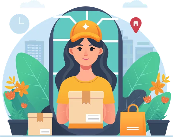 Delivery officer Notified via your smartphone that your package has arrived  Illustration