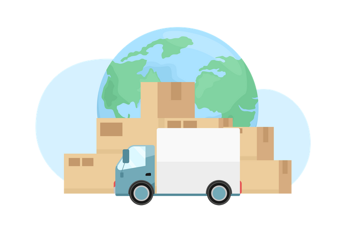 Delivery parcels with cargo van  Illustration