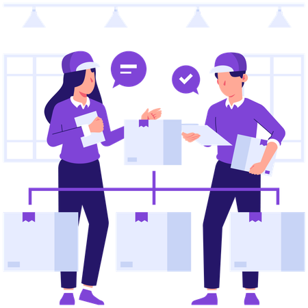 Delivery people distributing delivery parcel  Illustration