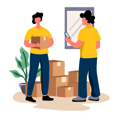 Delivery people working with delivery boxes  Illustration