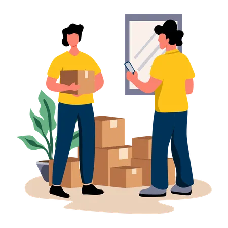 Delivery people working with delivery boxes  Illustration