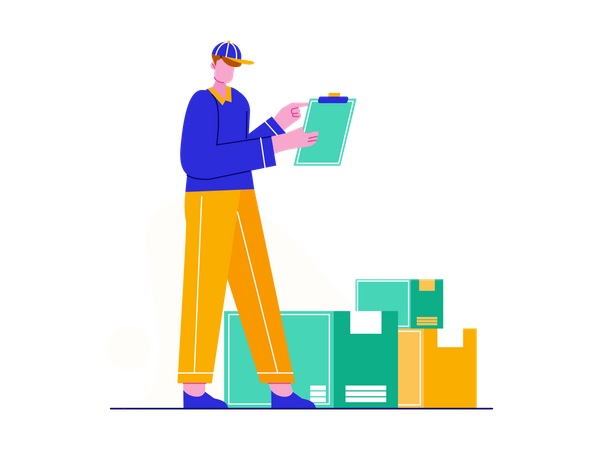 Delivery person checking delivery address  Illustration