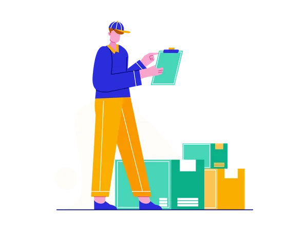 Delivery person checking delivery address  Illustration