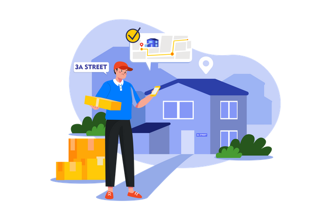 Delivery person checking delivery address location  Illustration