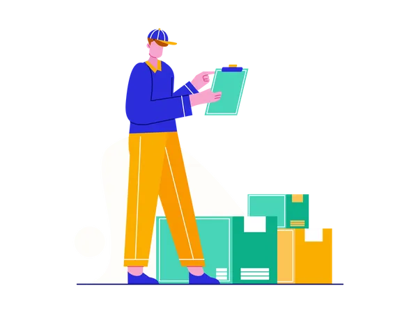 Delivery person checking delivery address Illustration