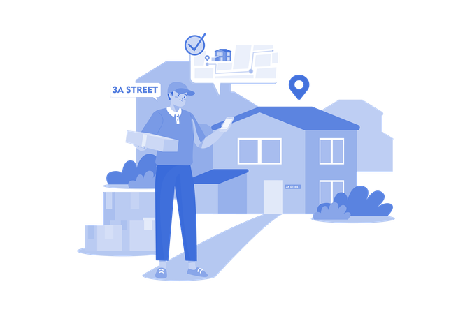 Delivery person checking delivery address location  Illustration