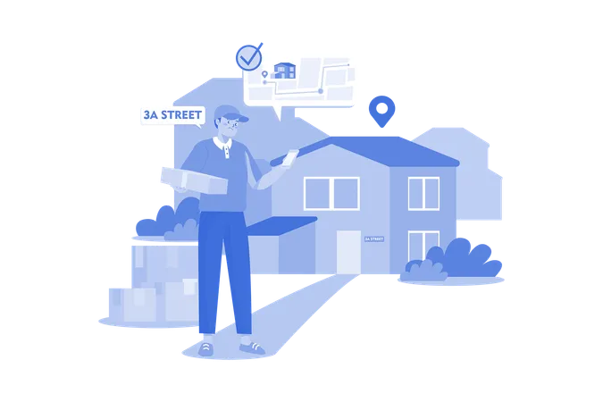 Delivery Person Checking Delivery Address Illustration