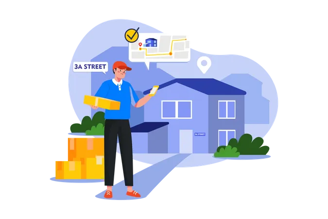Delivery person checking delivery address location Illustration