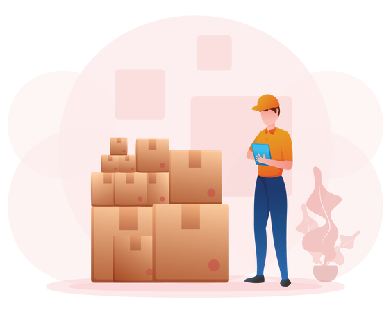 Delivery person checking stock  Illustration