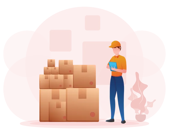 Delivery person checking stock  Illustration