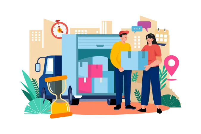 Delivery person delivering a package Illustration