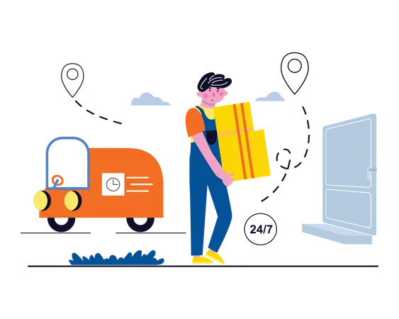 Delivery person delivering package at home Illustration