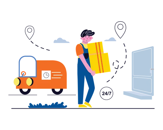 Delivery person delivering package at home  Illustration