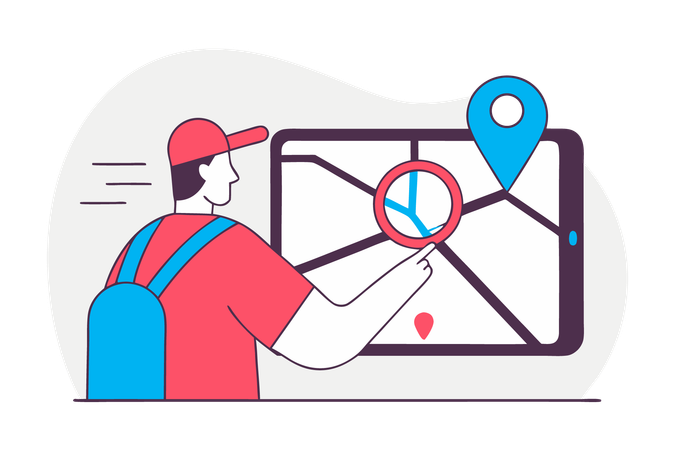 Delivery Person finding location through Navigation  Illustration