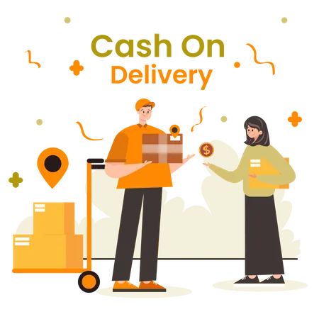 Delivery person giving package to woman Illustration