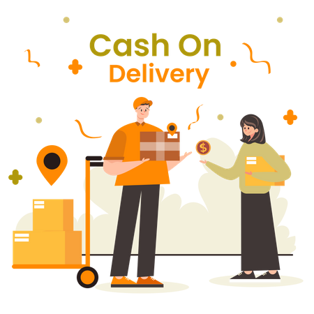 Delivery person giving package to woman  Illustration