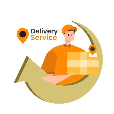 Delivery person holding delivery box  Illustration