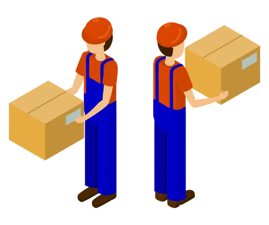 Delivery person holding delivery box  Illustration