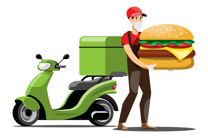 Delivery person holding burger  Illustration