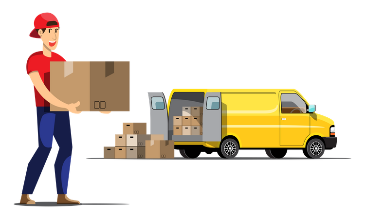Delivery person holding courier Illustration