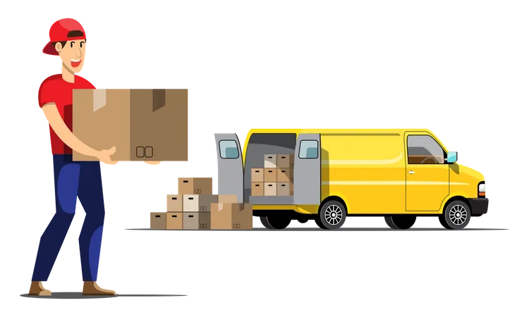 Delivery person holding courier Illustration
