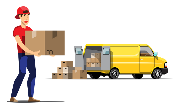 Delivery person holding courier  Illustration