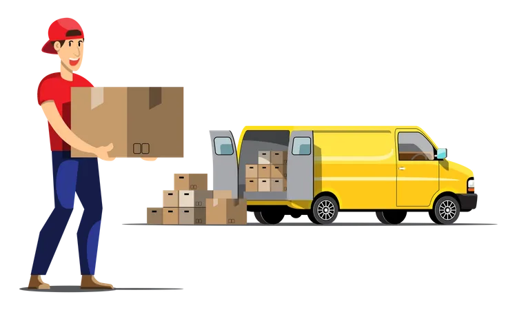 Delivery person holding courier  Illustration