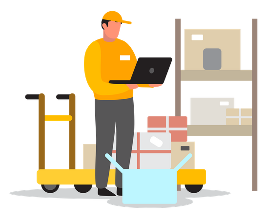 Delivery person in warehouse Illustration