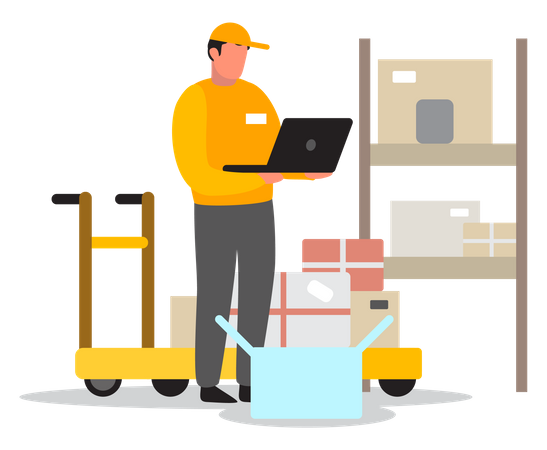 Delivery person in warehouse  Illustration