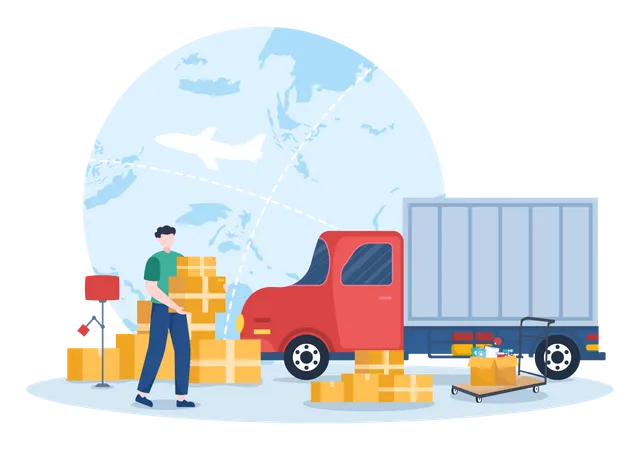 Delivery person loading parcel in truck Illustration