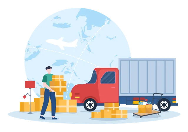 Delivery person loading parcel in truck  Illustration