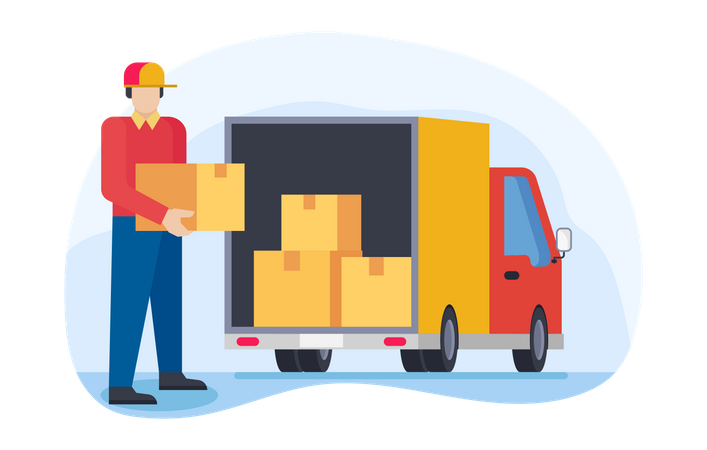 Delivery person loading parcels in truck Illustration
