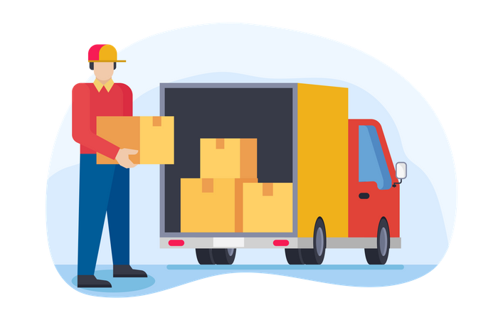 Delivery person loading parcels in truck  Illustration