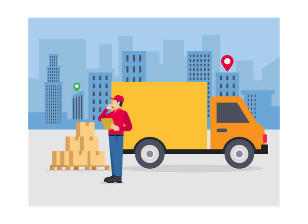 Delivery person loading parcels in truck  Illustration