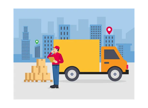 Delivery person loading parcels in truck  Illustration