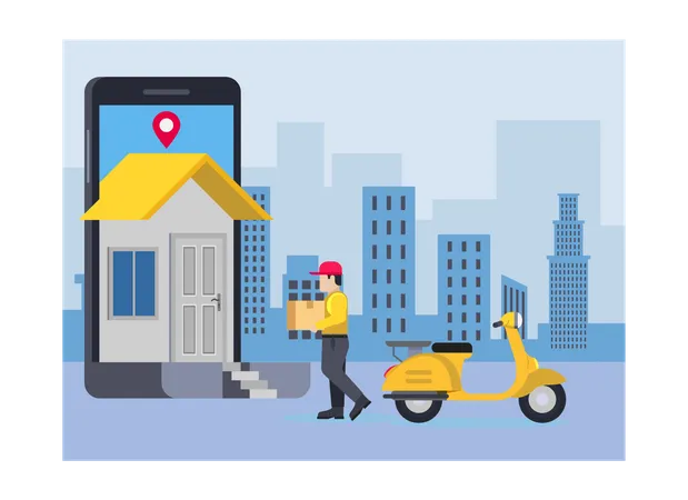 Delivery person on his way to deliver parcel  Illustration