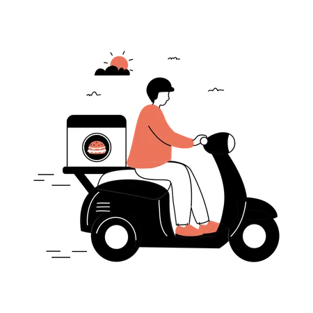 Illustration Of A Delivery Person Riding A Scooter Perfect For Marketing Materials Highlighting Fast Food Delivery Services Illustration