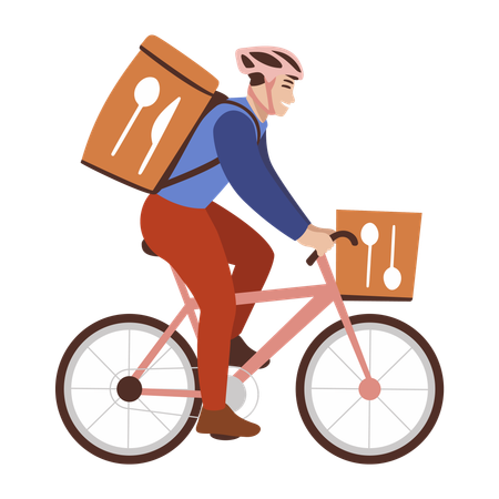 Delivery person riding a bicycle  Illustration