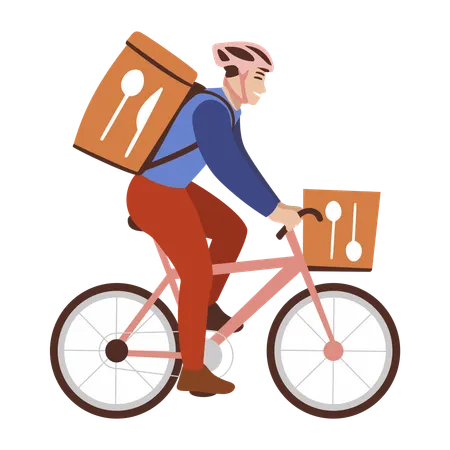 Delivery person riding a bicycle  Illustration