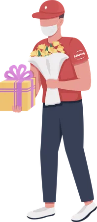 Delivery person with birthday gifts Illustration