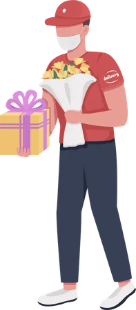 Delivery person with birthday gifts  Illustration