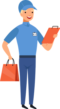 Delivery person with list and bag  Illustration