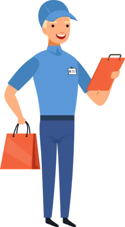 Delivery person with list and bag Illustration