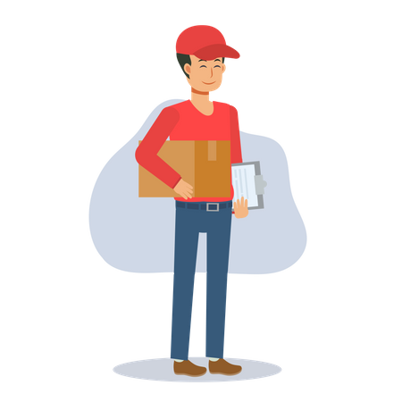 Delivery person with list and box Illustration