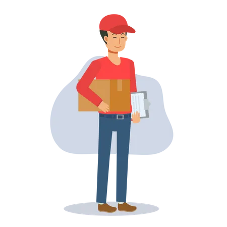 Delivery person with list and box  Illustration