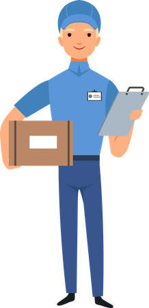 Delivery person with list and box  Illustration