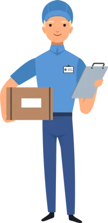 Delivery person with list and box Illustration