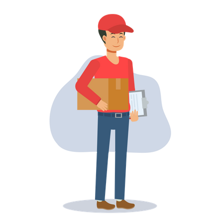 Delivery person with list and box  Illustration